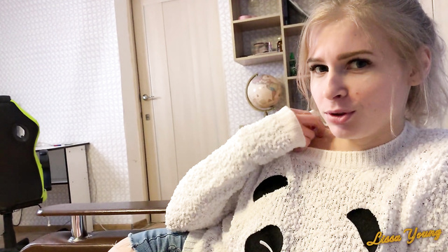 Shy Blonde Sucks Boyfriend's Cock During Movie Night!
