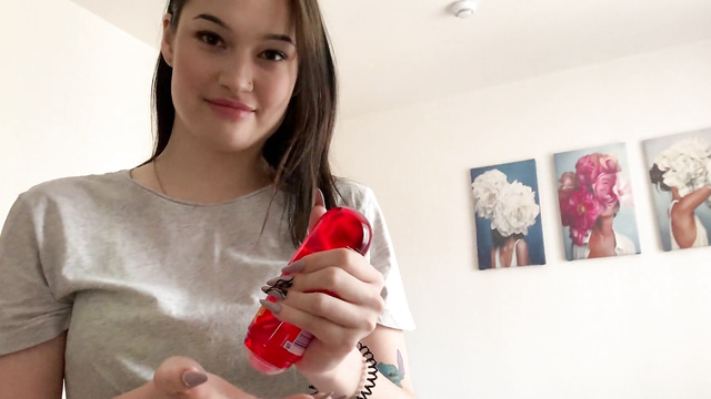 Cute Stepsister Jerks Stepbrother's Slippery Cock Hard!