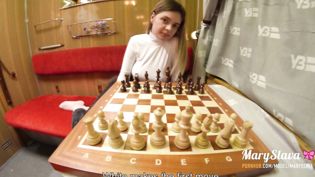 Wild Strip Chess Game on the Train Ended in Hardcore Sex!