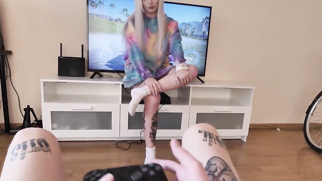Blonde Interrupted My Game And Rode My Cock Hard!